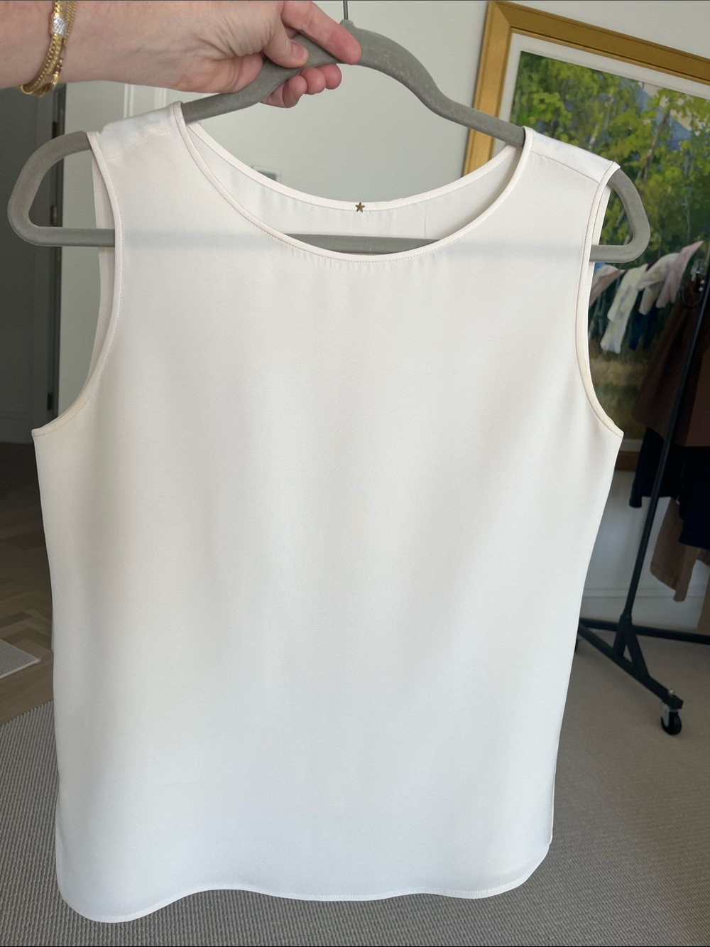 Peter Cohen s ivory silk off white crew tank